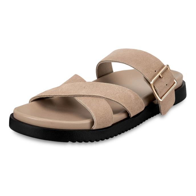 totes® Ladies Suede Cross Strap Sandal Sand Extra Image 2